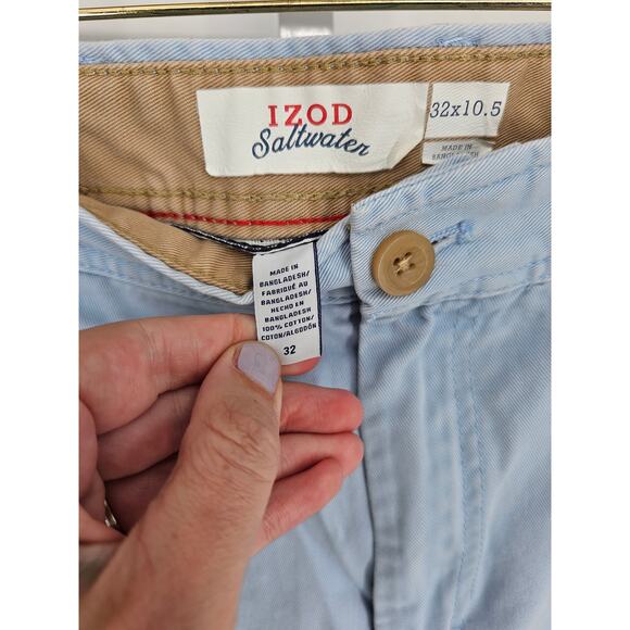 IZOD Saltwater Men's Blue Belt Loop Button Closer Cotton Chino Shorts Size 32 - Picture 3 of 4
